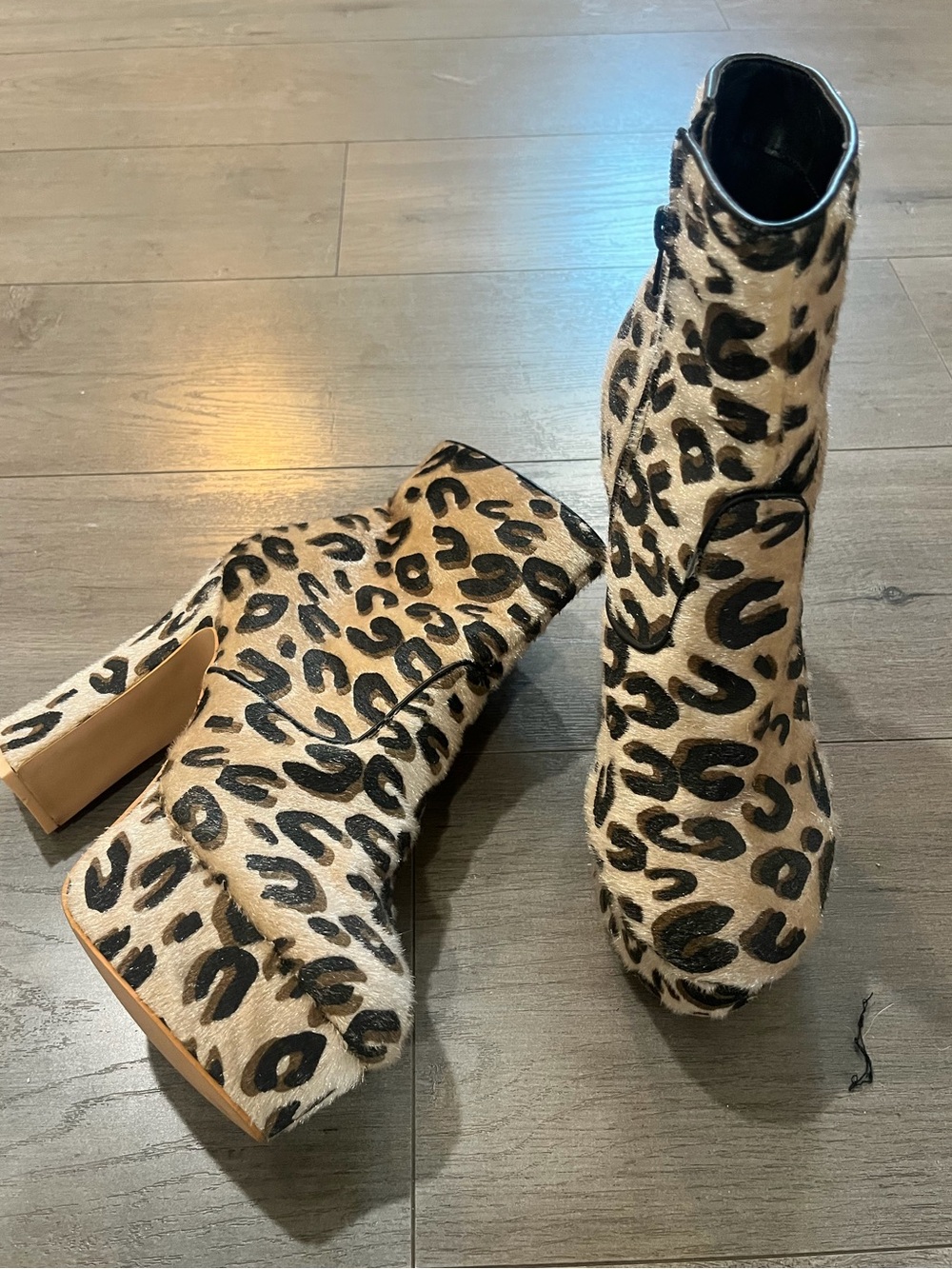 Public Desire Leopard Print Platform Ankle Boots - Beige/Black Women Shoes